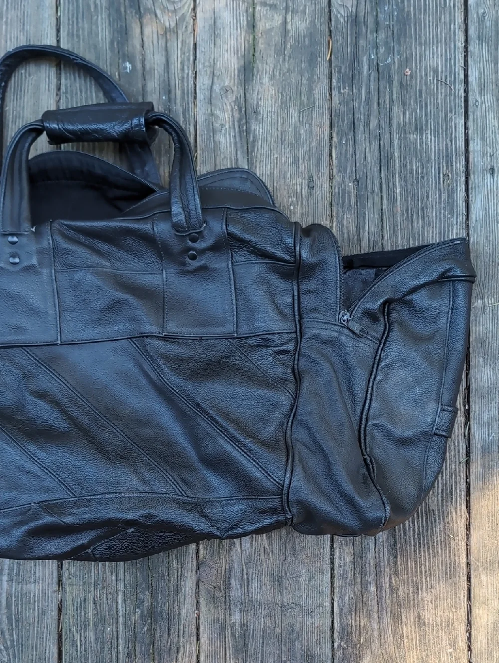 Vintage Black Leather Heavy Duty Duffel Tote Bag